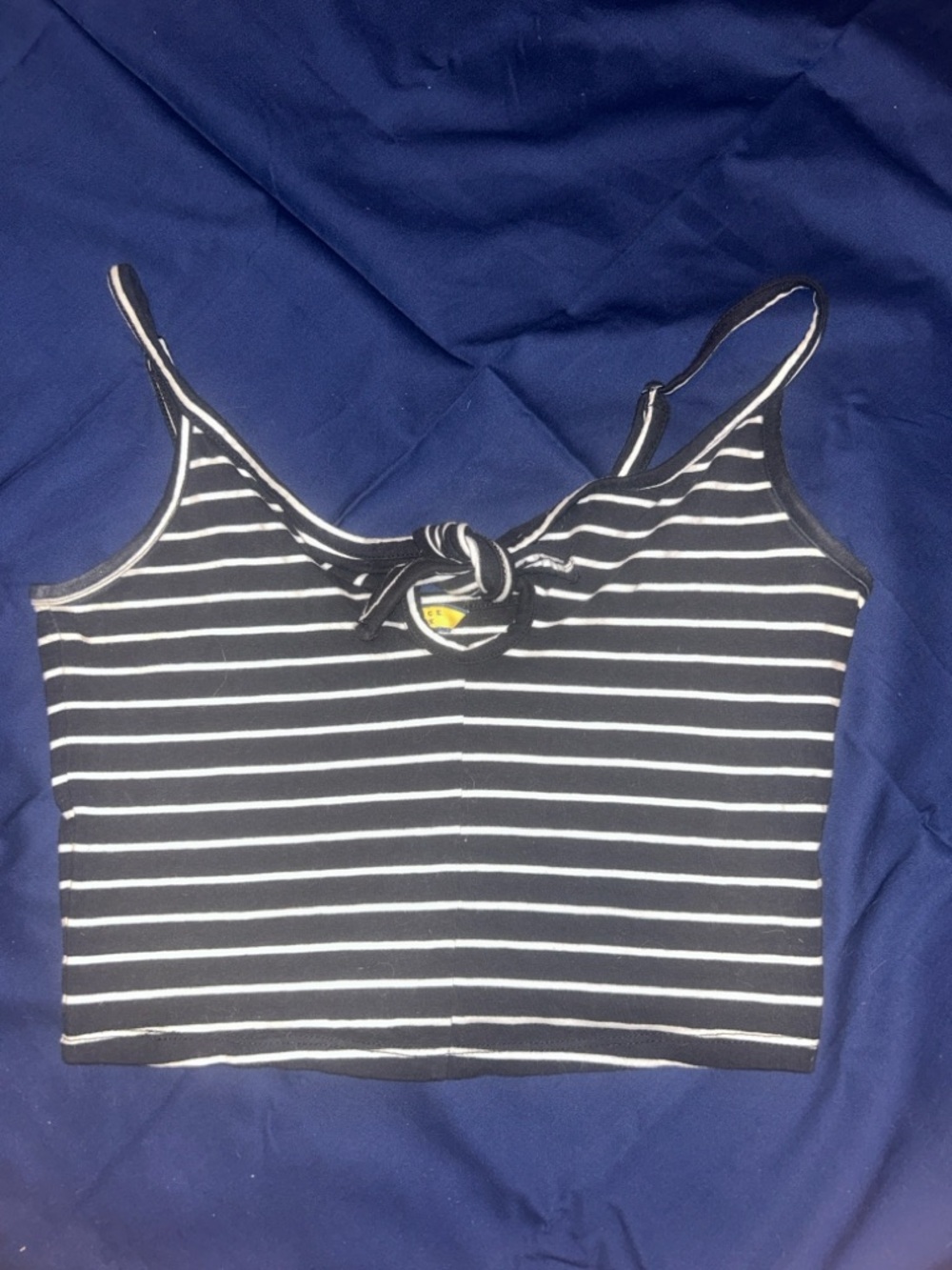 Prince & Fox Black and White Striped Knot-Front Crop Tank